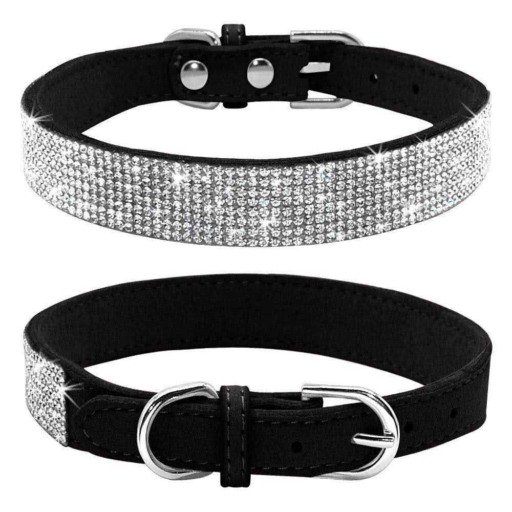 Rhinestone Soft Suede Leather Dog Collar Q156871