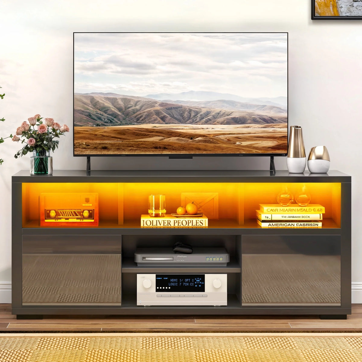White High Gloss TV Stand with LED Lights P46241