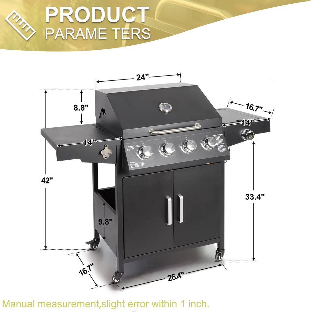 4-Burner Propane Gas Grill with Side Burner J298087