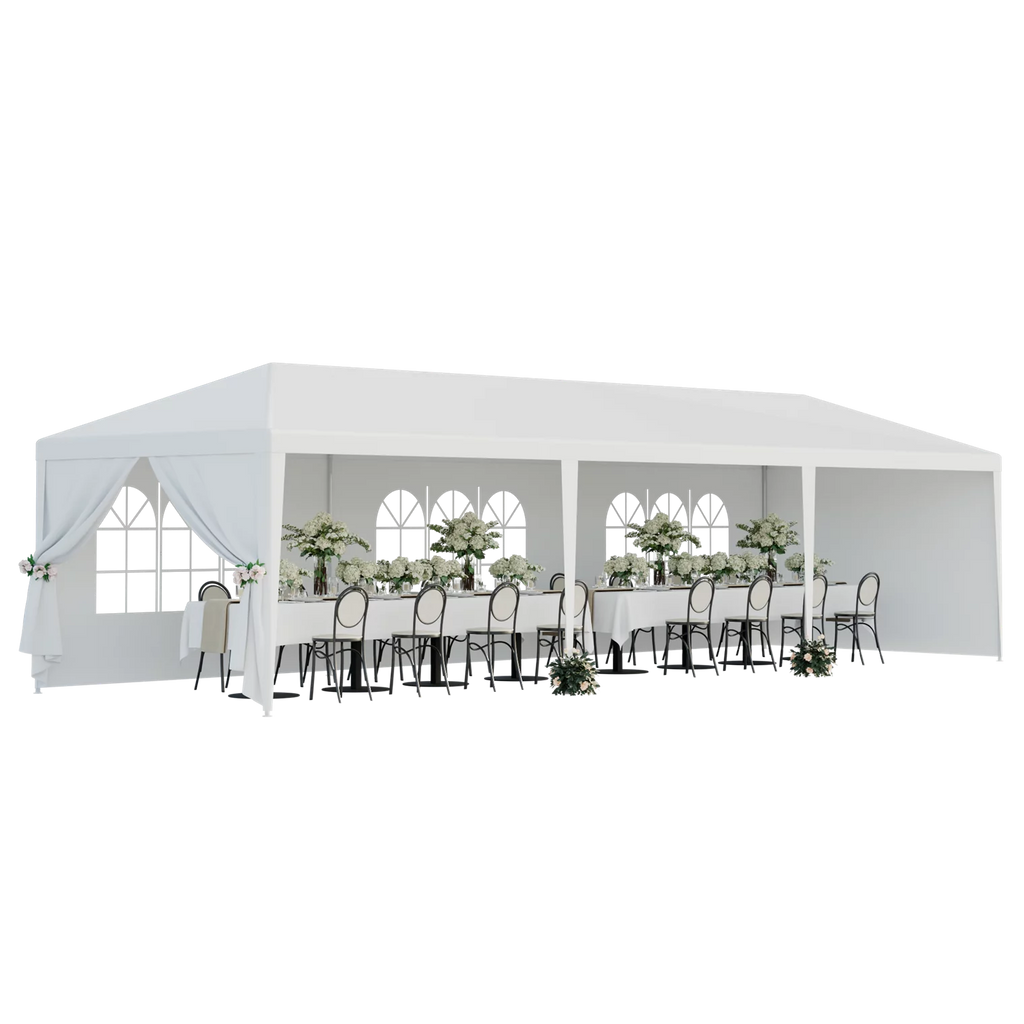 10'x 30' White Gazebo Canopy with 6 Windows & 2 Sidewalls T1717