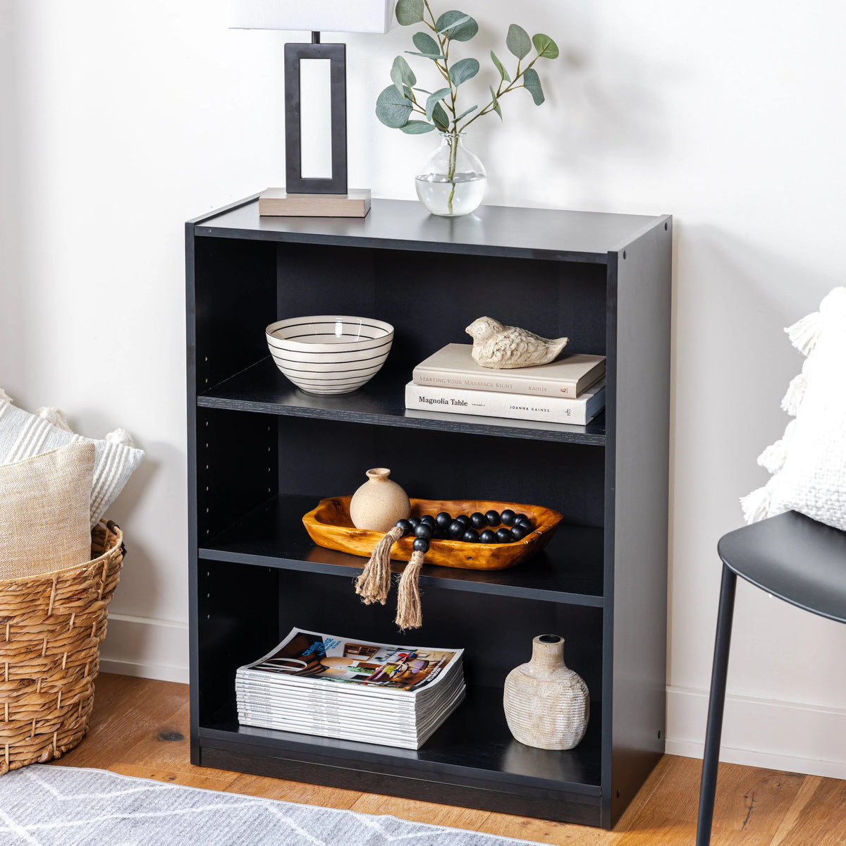 White 3-Shelf Bookcase with Adjustable Shelves P450