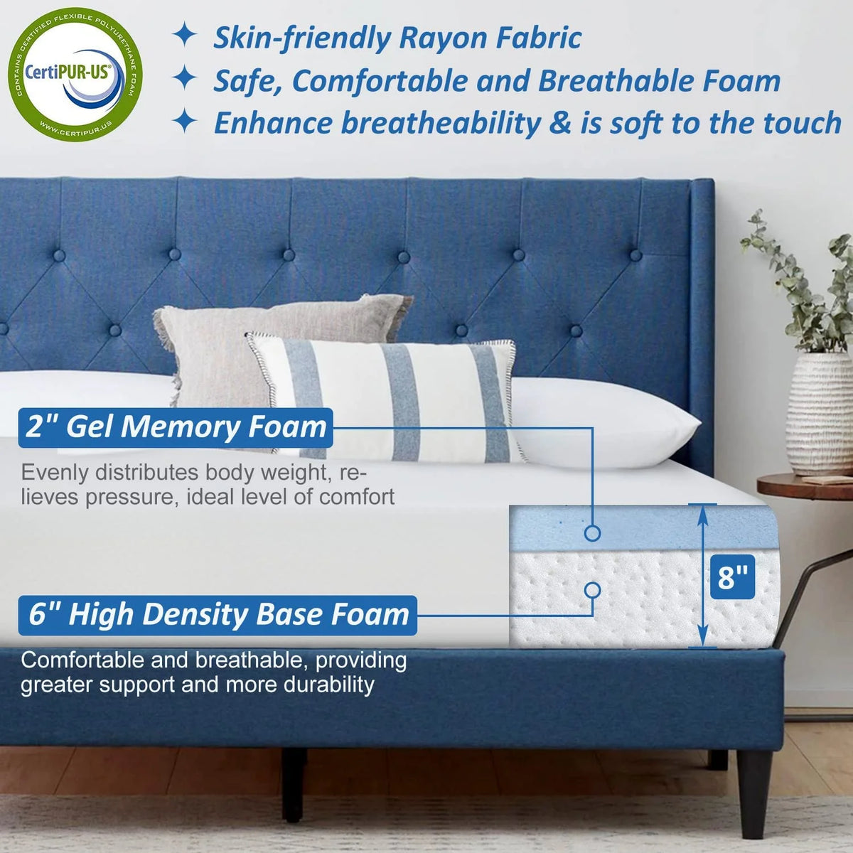 Queen 8 Inch Gel Memory Foam Medium Firm Mattress I163