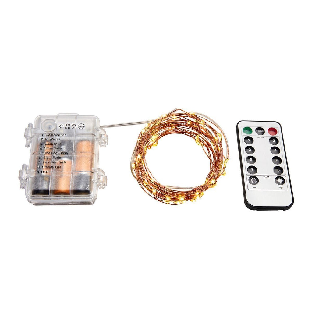 Warm White Copper Wire Lights with Remote W740099