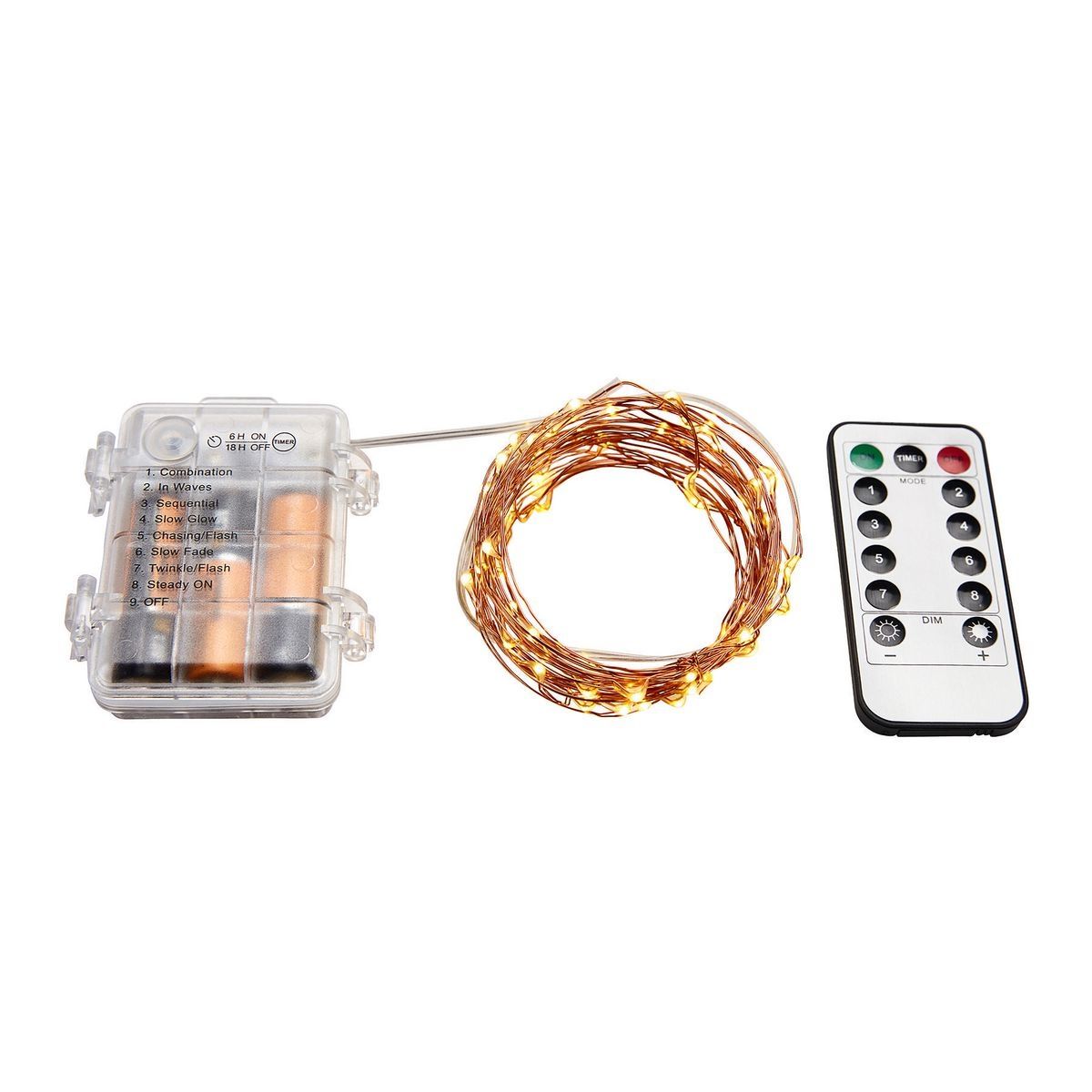Warm White Copper Wire Lights with Remote W740099