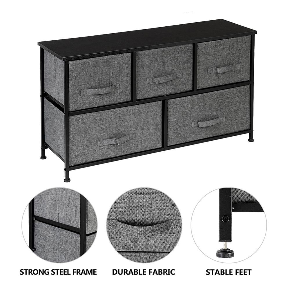 5 Drawer Fabric Storage Dresser with Wood Top K7397
