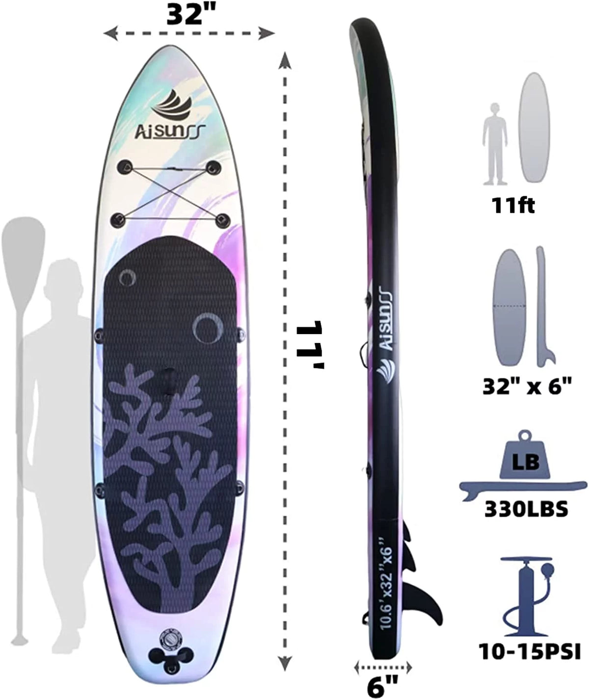 Inflatable Stand up Paddle Board 11ft Purple C195