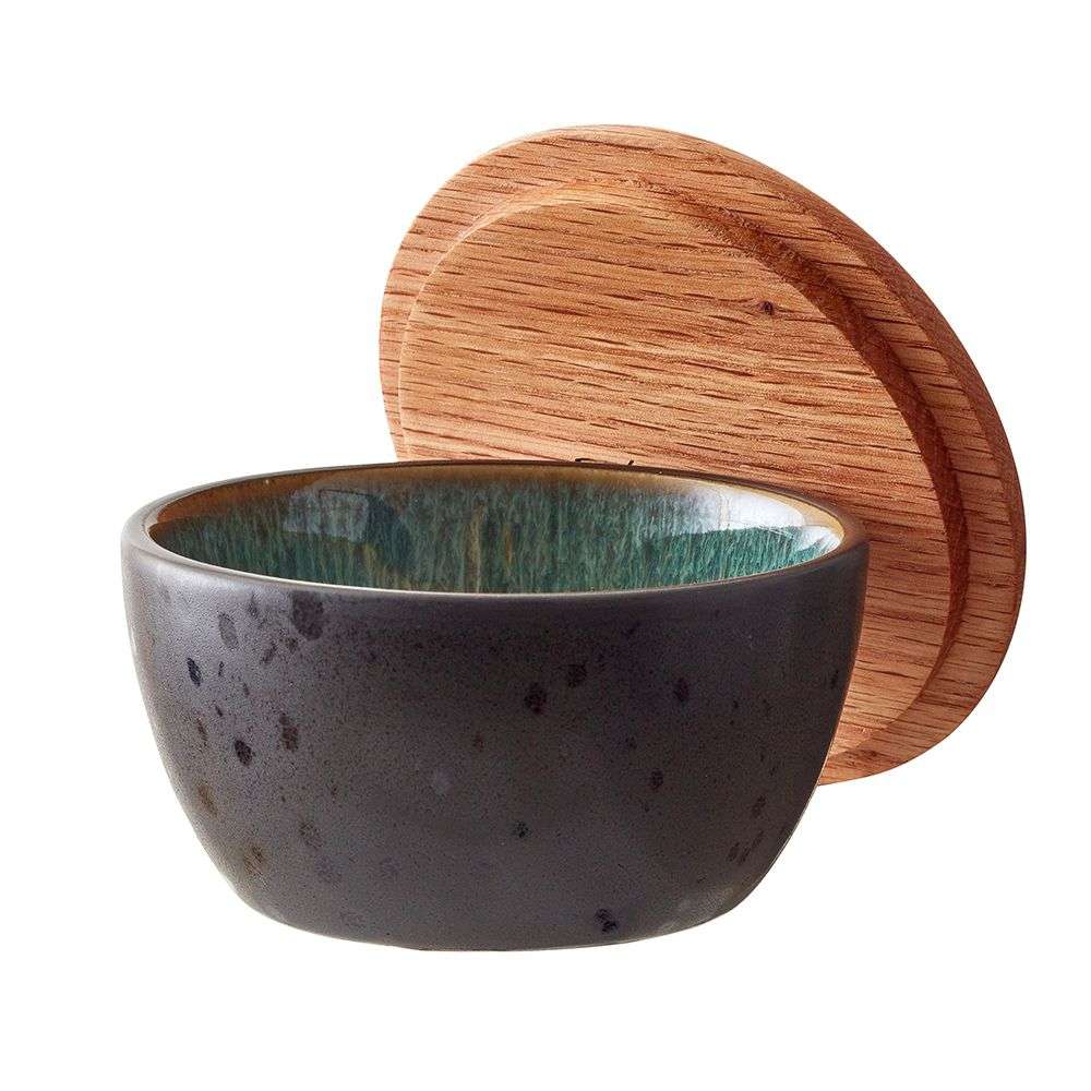 Stoneware Bowl With Lid Set 3 Pcs Black, Green G639445