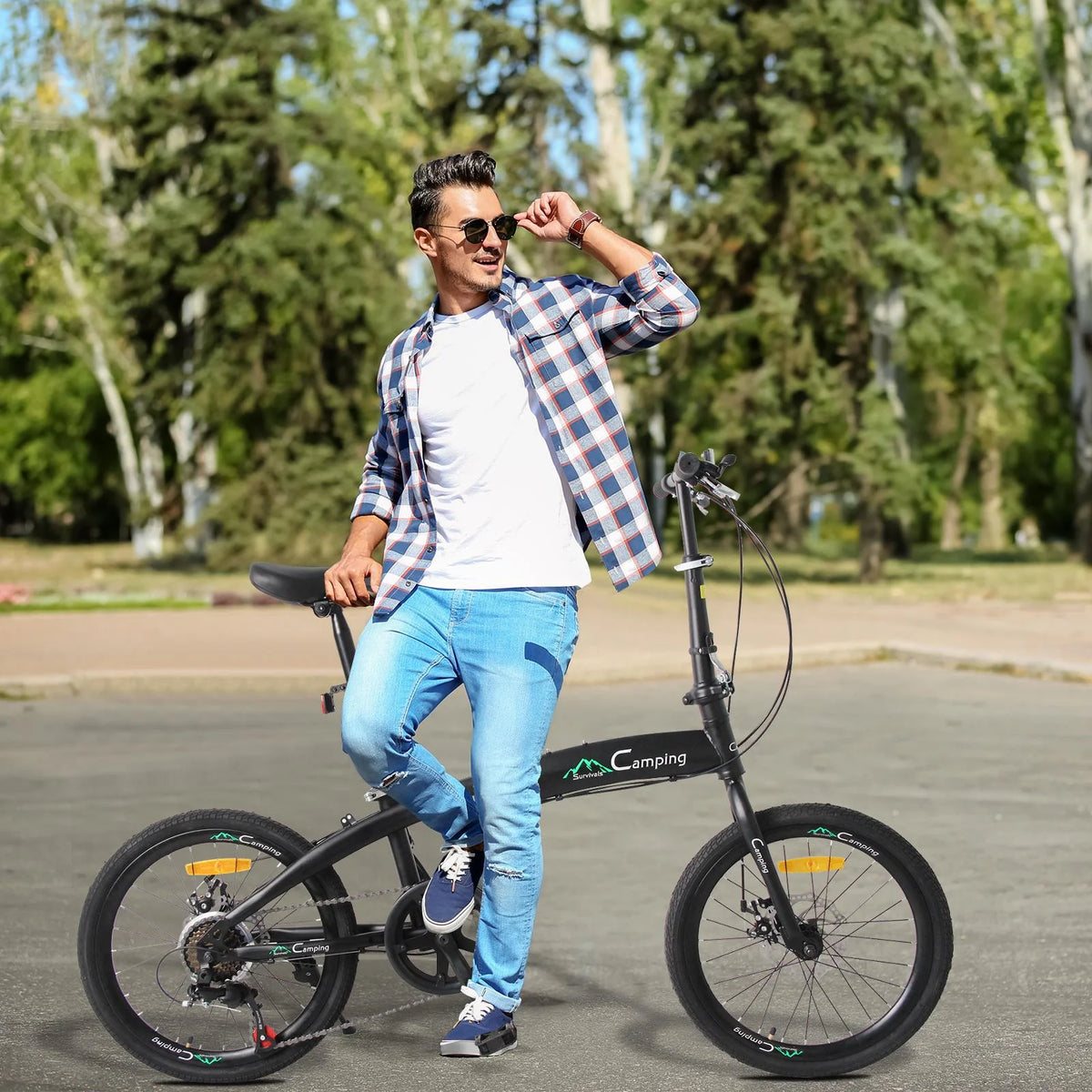 20 Folding Bike, 7 Speed Lightweight City Commuter Bicycle, Black A2895