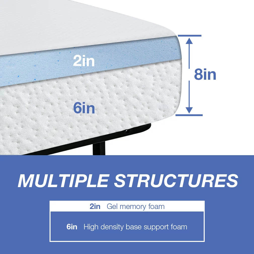 Queen 8 Inch Gel Memory Foam Medium Firm Mattress I163