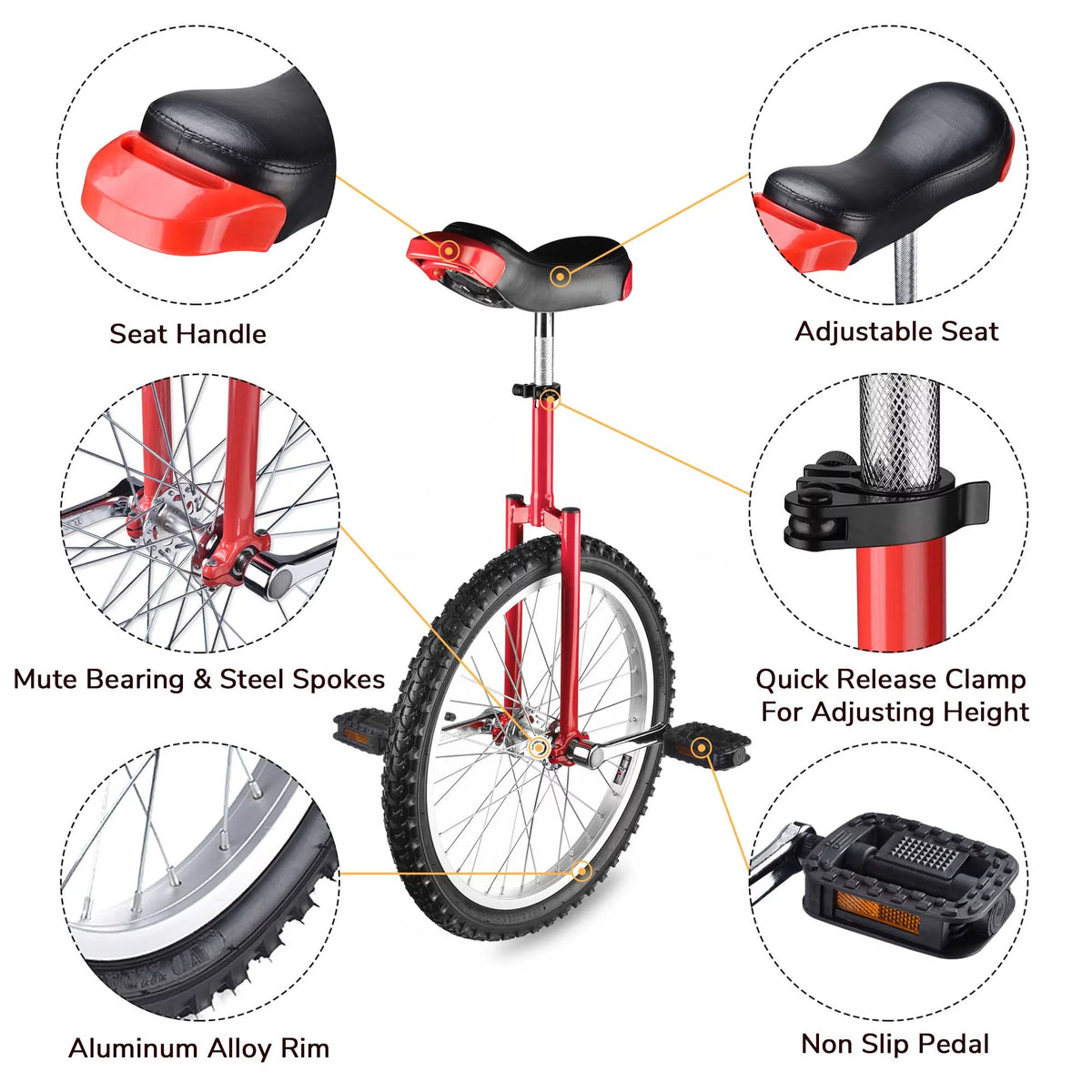 20 Inch Outdoor Unicycle Bike Yellow & Green N88333